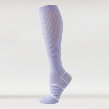 Solid Color Mesh Breathable Compression Knee High Socks(6 Pairs) - Purple - EU36-40(US3-7) - image 6