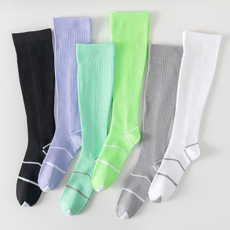 Solid Color Mesh Breathable Compression Knee High Socks(6 Pairs) - image 2