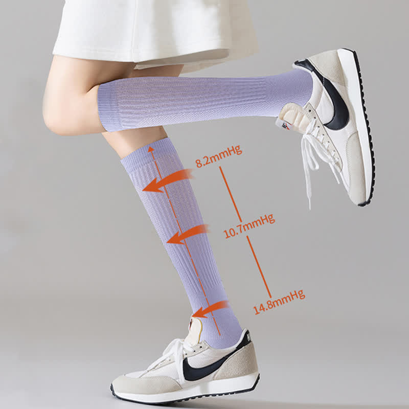 Solid Color Mesh Breathable Compression Knee High Socks(6 Pairs) - image 6