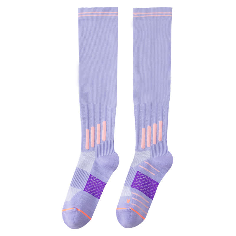 Stripe Print Sports Compression Knee High Socks(6 Pairs) - Purple - EU36-40(US3-7) - image 5