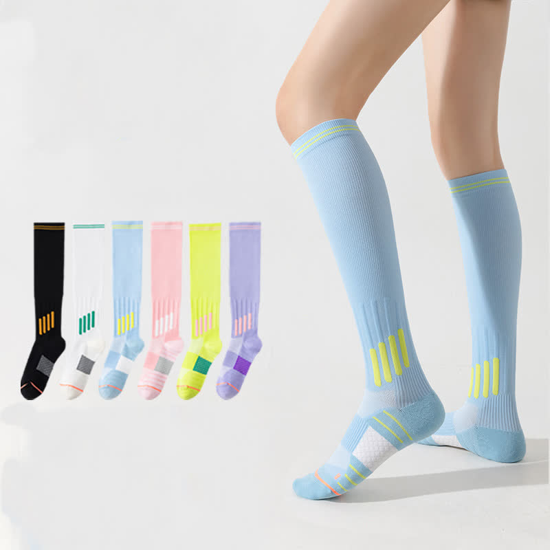Stripe Print Sports Compression Knee High Socks(6 Pairs)
