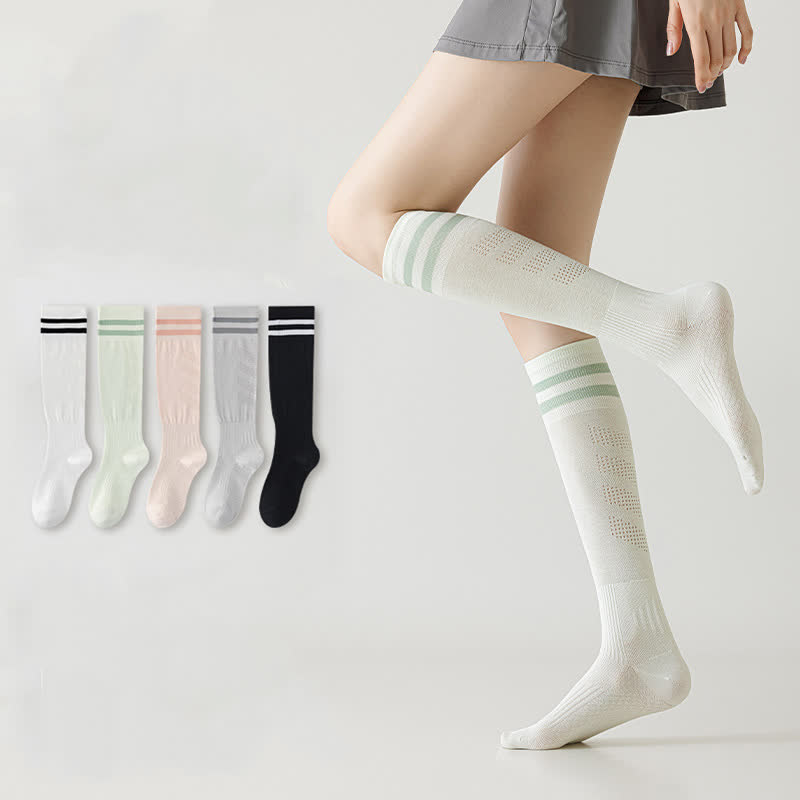 Striped Breathable Compression Knee High Socks(5 Pairs) - Multicolor - EU36-40(US3-7) - image 0