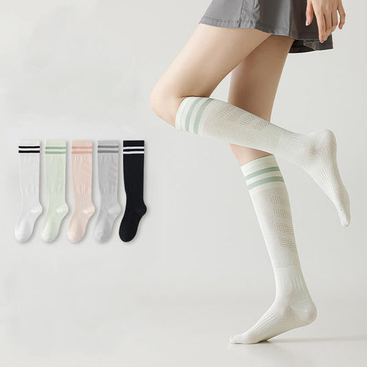 Striped Breathable Compression Knee High Socks(5 Pairs) - Multicolor - EU36-40(US3-7) - image 0