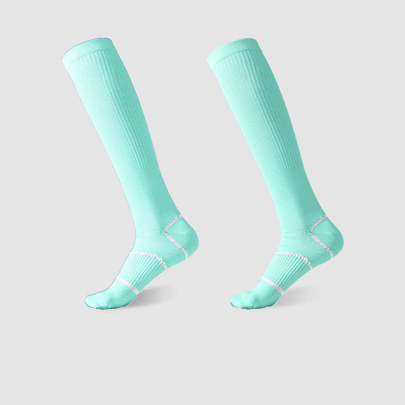Solid Color Sports Compression Knee High Socks(6 Pairs) - Green - EU36-45(US3-11) - image 8