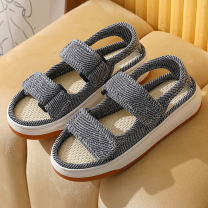 Breathable Non-Slip Linen Velcro Sandals - Grey - EU45-46(US11-12) - image 8