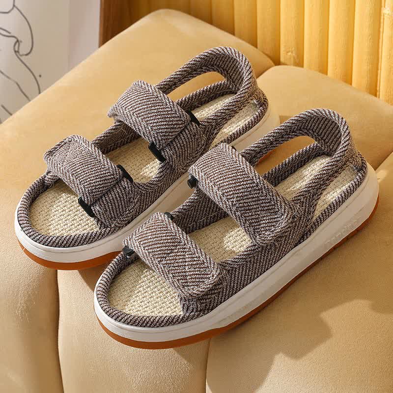 Breathable Non-Slip Linen Velcro Sandals - Brown - EU45-46(US11-12) - image 7