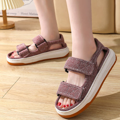 Breathable Non-Slip Linen Velcro Sandals - image 3