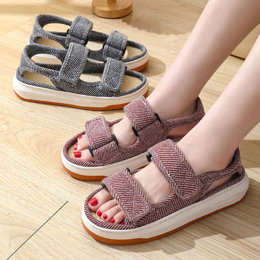 Breathable Non-Slip Linen Velcro Sandals - image 0