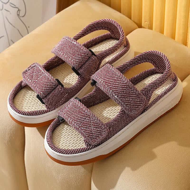 Breathable Non-Slip Linen Velcro Sandals - Wine - EU41-42(US7.5-8.5) - image 4