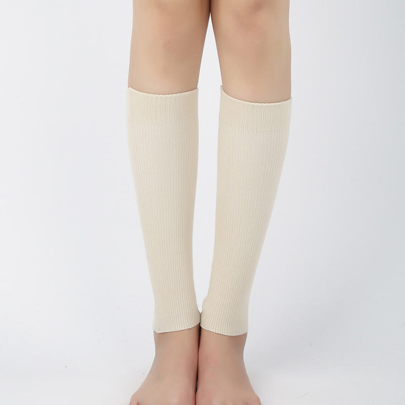 Cotton Solid Color High Elastic Calf Sleeves(2 Pairs) - Beige - XL - image 12