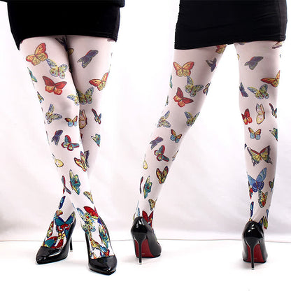 Floral Butterfly Print Pantyhose - A - One Szie - image 2