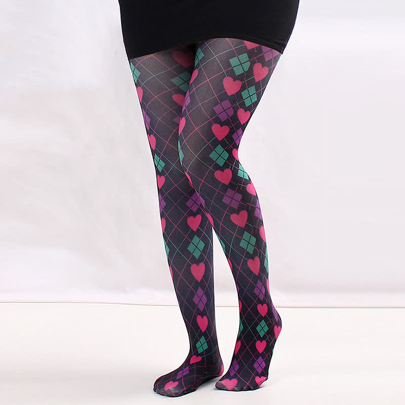 Vintage Love Diamond Print Pantyhose