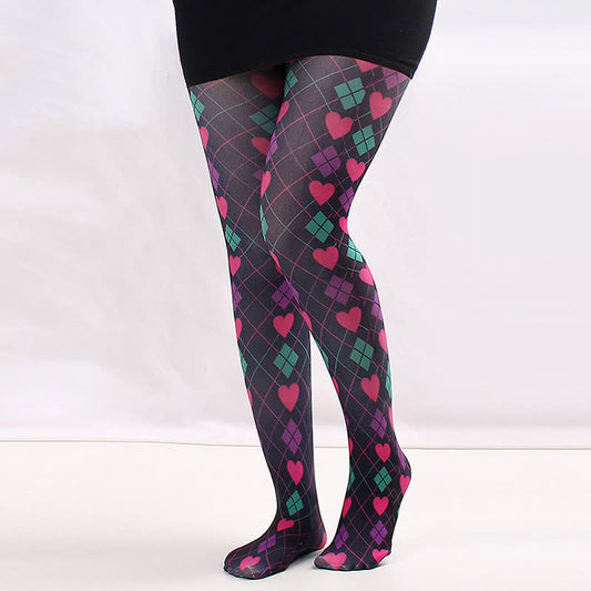 Vintage Love Diamond Print Pantyhose