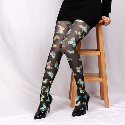 Flower Butterfly Print Pantyhose