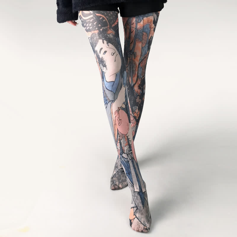 Vintage Butterfly Floral Print White Pantyhose