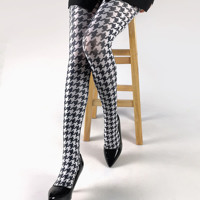 Vintage Plaid Heart Print Pantyhose