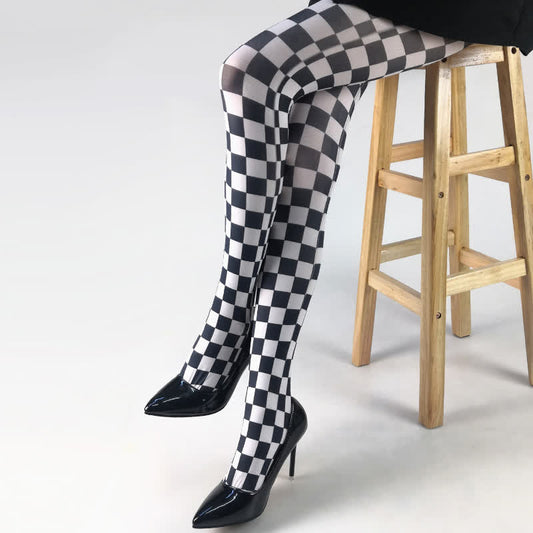 Vintage Plaid Heart Print Pantyhose