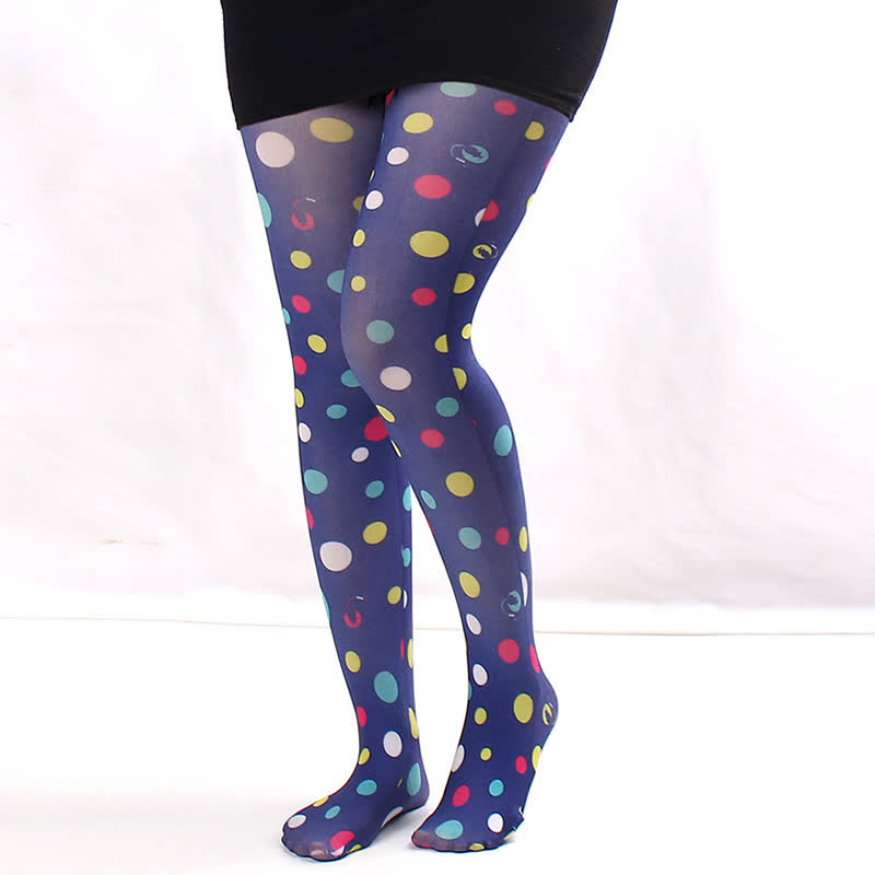 Vintage Floral Polka Dot Print Pantyhose