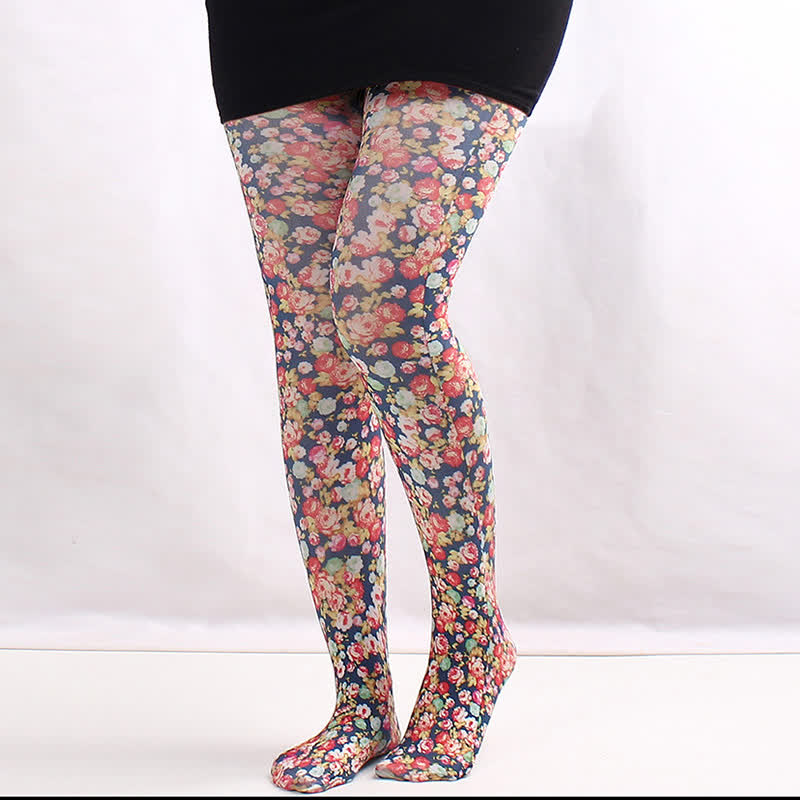 Vintage Floral Polka Dot Print Pantyhose