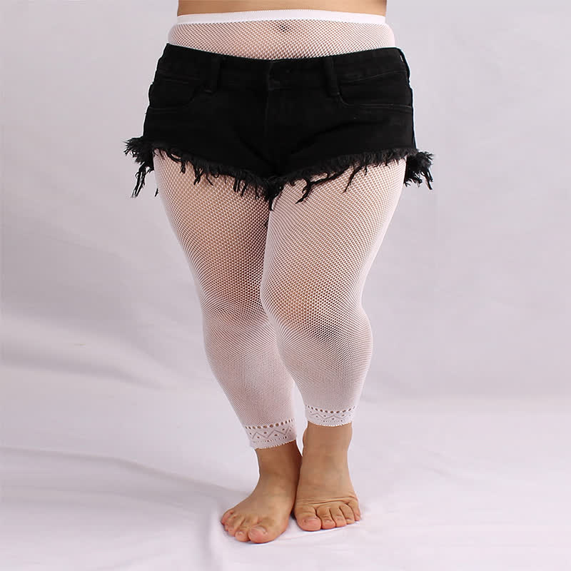 Plus Size Sexy Hollow Mini Mesh Pantyhose(3 Pairs) - White - One Szie - image 3