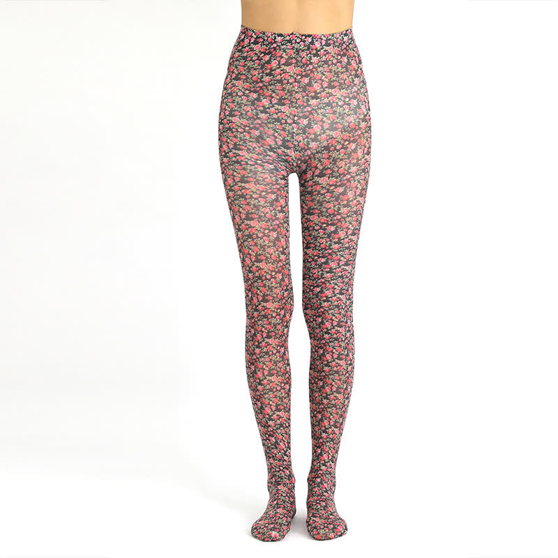 Vintage Floral Leopard Print Pantyhose - B - One Szie - image 4