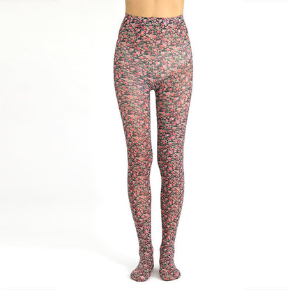 Vintage Floral Leopard Print Pantyhose - B - One Szie - image 4