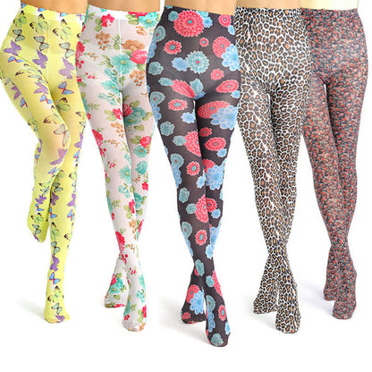 Vintage Floral Leopard Print Pantyhose - image 2