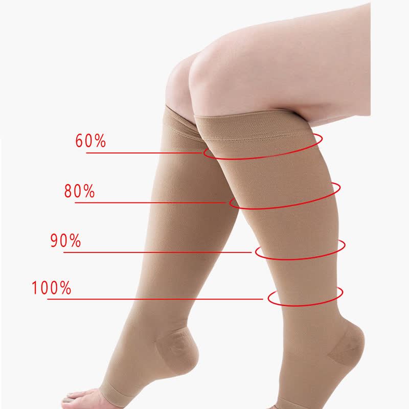 Plus Size Medical Open-toe Compression Calf Socks(30-40mmhg)