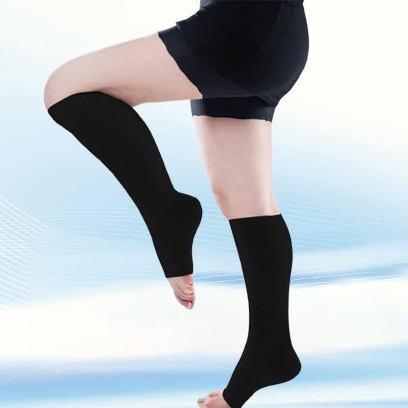 Plus Size Medical Open-toe Compression Calf Socks(30-40mmhg) - Black - 5XL - image 0