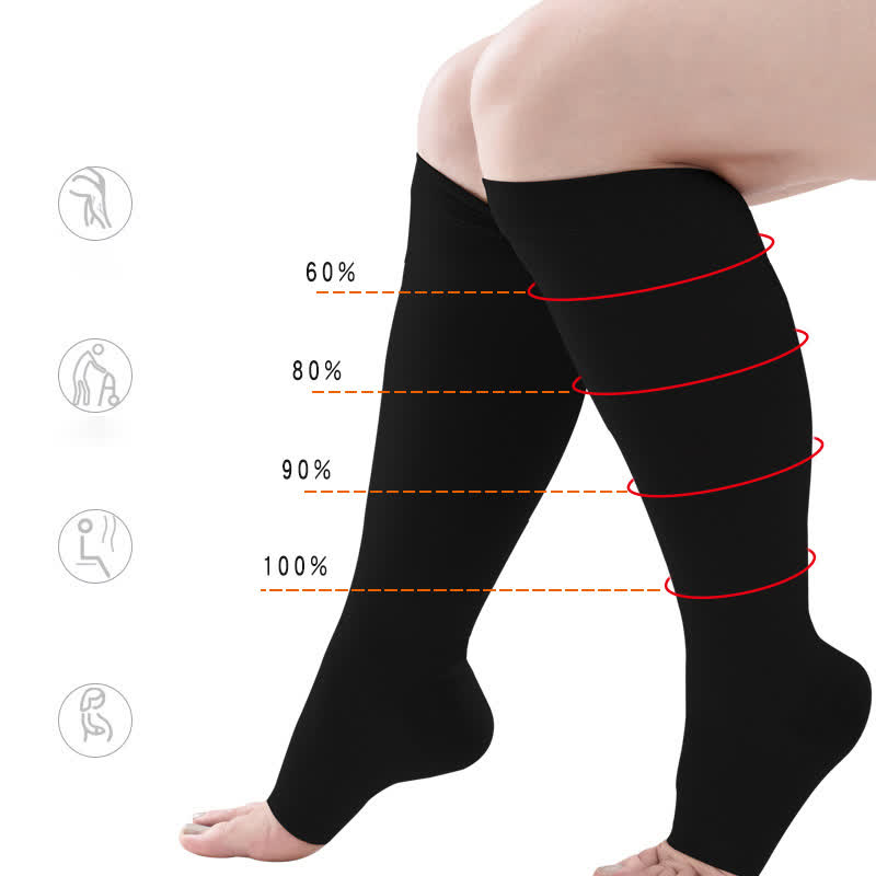 Plus Size Medical Open-toe Compression Calf Socks(30-40mmhg)