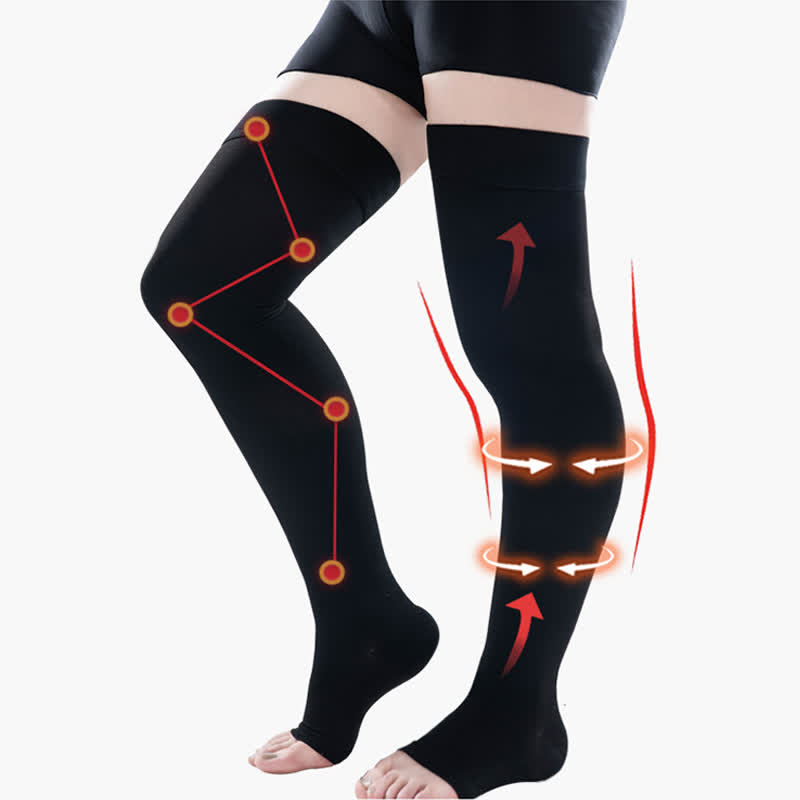 Plus Size Medical Open-toe Thigh High Compression Socks(30-40mmhg)