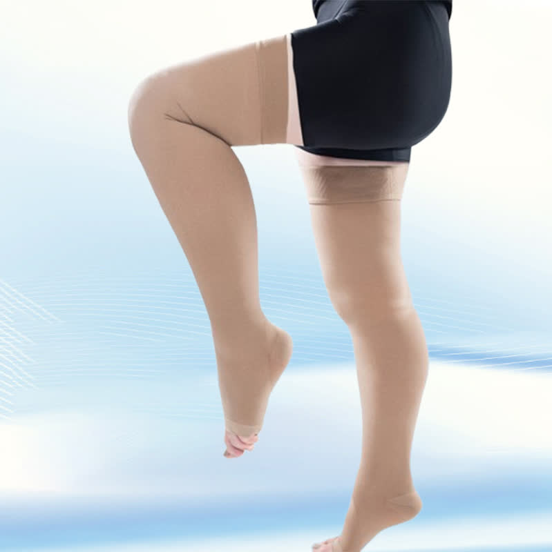 Plus Size Medical Open-toe Thigh High Compression Socks(30-40mmhg) - Nude - 5XL - image 4