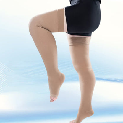 Plus Size Medical Open-toe Thigh High Compression Socks(30-40mmhg) - Nude - 5XL - image 4