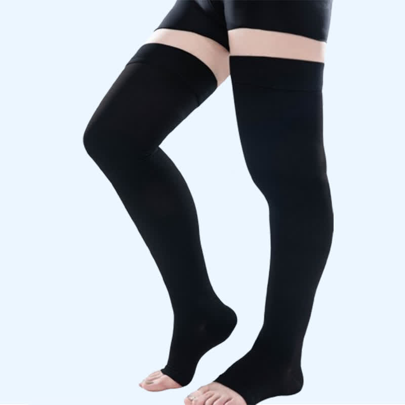 Plus Size Medical Open-toe Thigh High Compression Socks(30-40mmhg)