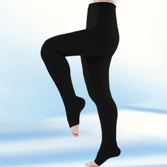 Plus Size Medical Open Toe Compression Pantyhose(30-40mmHg) - Black - 5XL - image 1