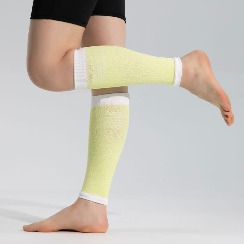 Contrast Trim Sports Calf Compression Sleeves - Light Yellow - One Size - image 1