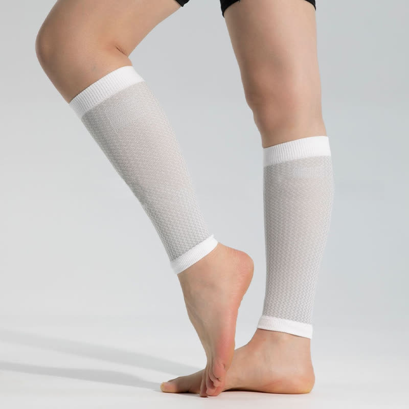 Contrast Trim Sports Calf Compression Sleeves - White&Grey - One Size - image 3