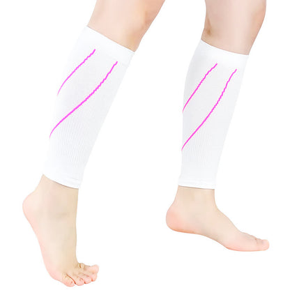 Contrast Stripe Compression Calf Sleeves - White&Pink - XL - image 7