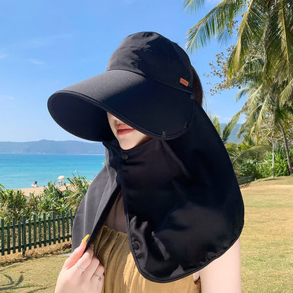 Outdoor Visor Sun Hat with Detachable Neck Flap - Black - One Size - image 6