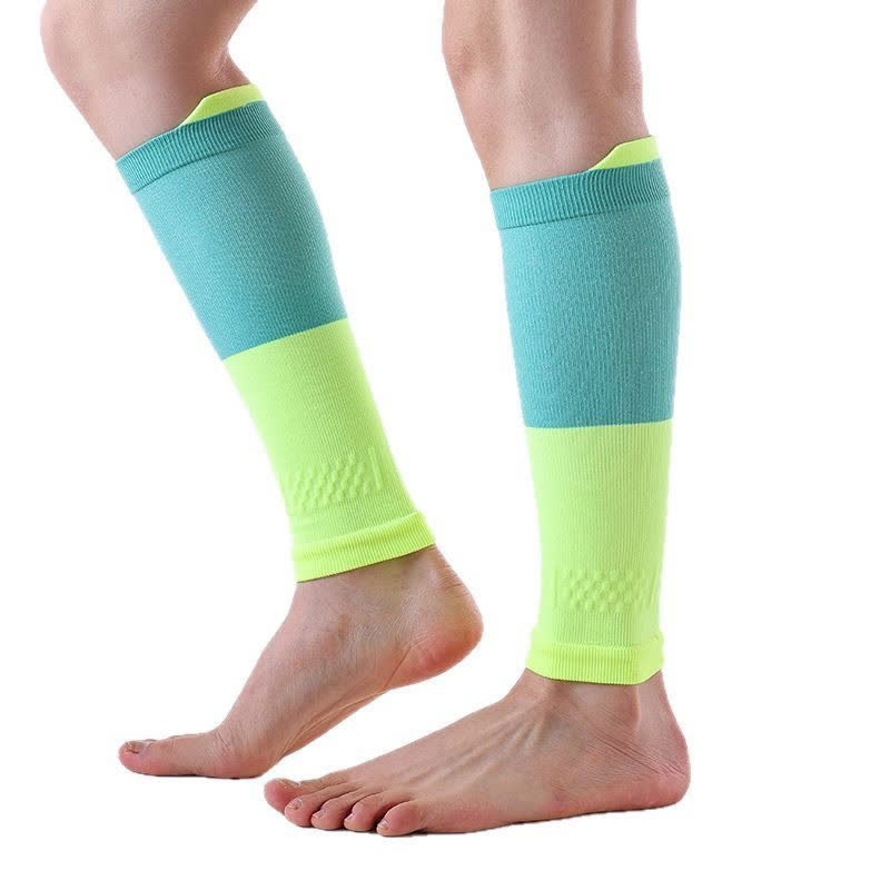 Colorblock Sports Running Compression Calf Sleeves(3 Pairs) - Yellow&Green - One Size - image 0