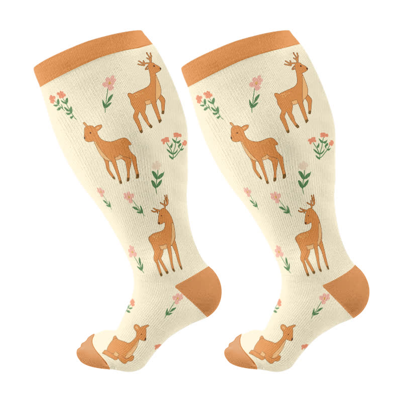Plus Size Animal Floral Compression Socks - Yellow - 4XL - image 7