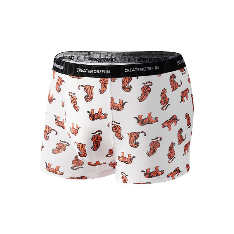 Tiger Print Men's Breathable Boxer Briefs(4 Packs) - White - XL - image 7