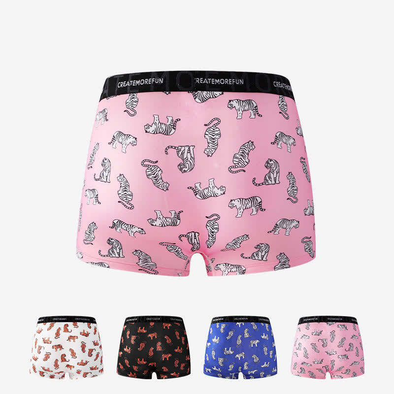 Tiger Print Men's Breathable Boxer Briefs(4 Packs) - Multicolor - XL - image 1