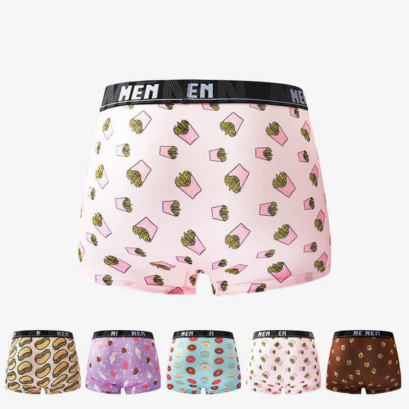 Food Snacks Print Men's Breathable Boxer Briefs(5 Packs) - Multicolor - 2XL - image 1