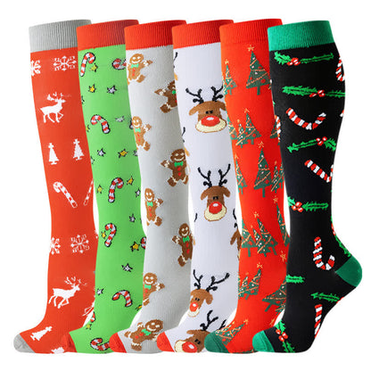 Christmas Reindeer Gingerbread Candy Cane Compression Socks(6 Pairs) - Multicolor - S/M - image 1