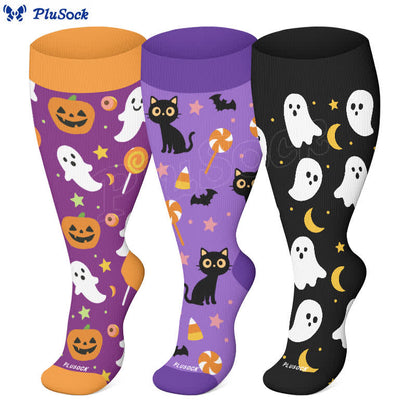 Plus Size Halloween Ghost Series Compression Socks(3 Pairs) - image 0