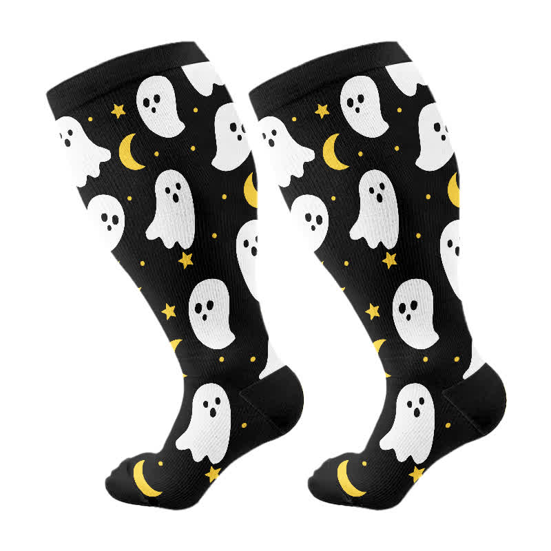 Plus Size Halloween Ghost Series Compression Socks(3 Pairs) - Black(1 Pair) - 4XL - image 9