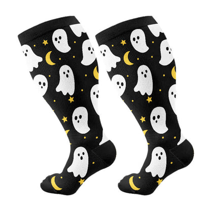 Plus Size Halloween Ghost Series Compression Socks(3 Pairs) - Black(1 Pair) - 4XL - image 8