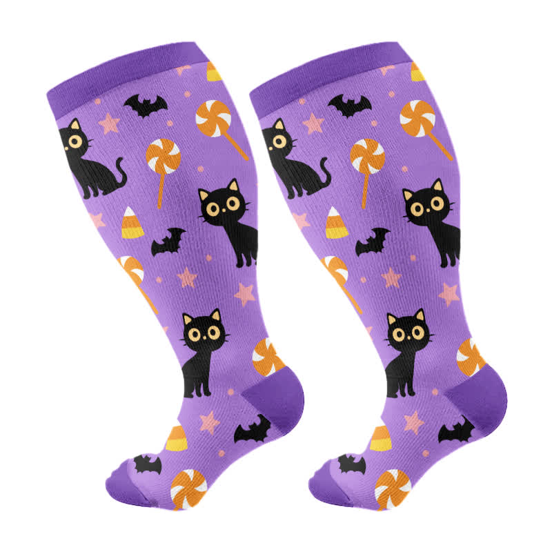 Plus Size Halloween Ghost Series Compression Socks(3 Pairs) - Purple(1 Pair) - 4XL - image 7