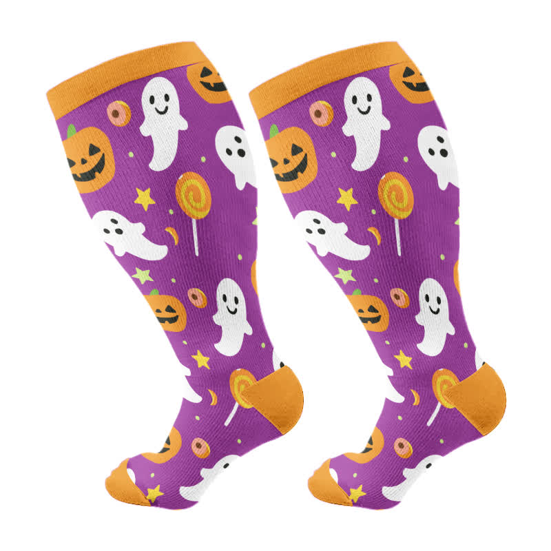 Plus Size Halloween Ghost Series Compression Socks - Orange - 4XL - image 5
